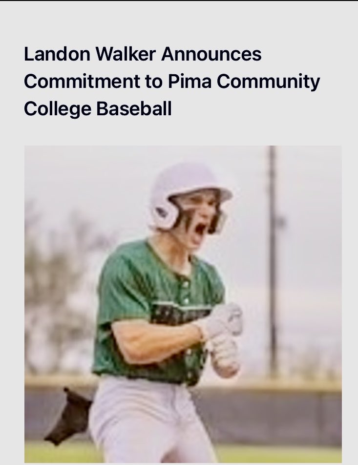 TV Hawks Baseball Landon Walker commits to Pima. It’s been a privilege to coach this young man his work ethic and baseball IQ is remarkable. Pima is getting a great one. #HawkYeah