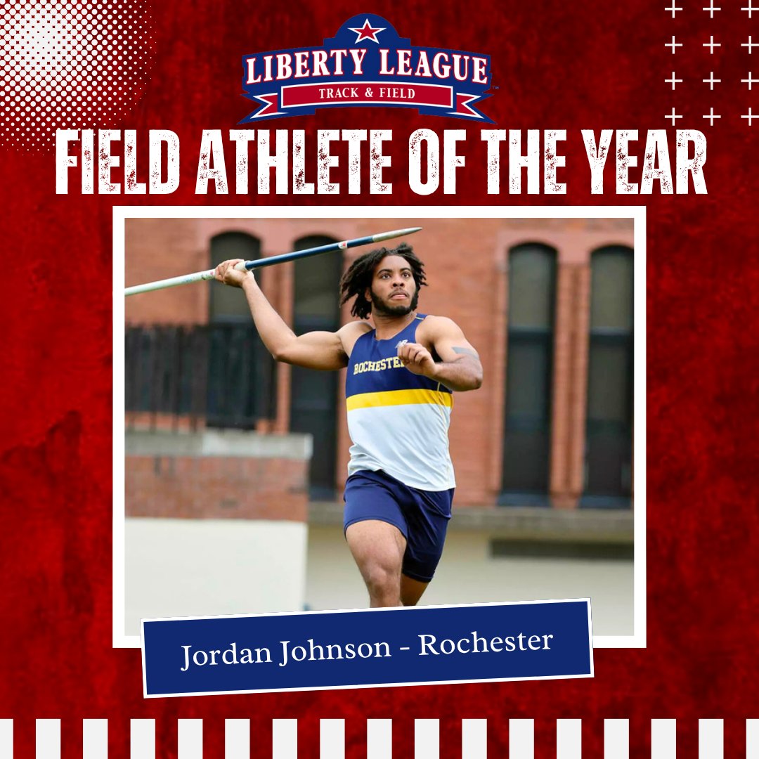 LLAthletics's tweet photo. Shout out to Jordan Johnson of @UofRathletics, the 2025 Liberty League Men's Outdoor Track &amp; Field Field Athlete of the Year! #LLTrackField https://t.co/7NU9tPsy4K