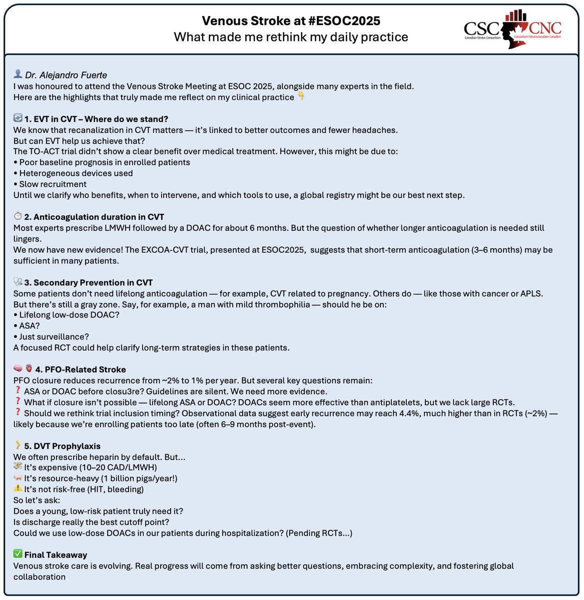 Canadian Stroke Consortium (@csc_stroke) on Twitter photo Summary of Special #ESOC2025 Venous Stroke Meeting organized by <a href="/VancouverStroke/">Vancouver Stroke Program</a> #Stroke #Neurology #neurotwitter Summary of Special #ESOC2025 Venous Stroke Meeting organized by <a href="/VancouverStroke/">Vancouver Stroke Program</a> #Stroke #Neurology #neurotwitter