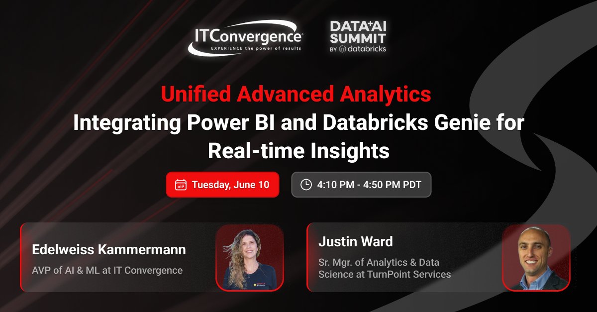IT Convergence (@it_convergence) on Twitter photo Tired of switching between tools for insights? See how <a href="/EdelweissK/">Edelweiss Kammermann</a> & Justin Ward integrate @Databricks Genie with Power BI reports at the <a href="/Data_AI_Summit/">#DataAISummit</a> next week.
itconvergence.com/databricks-datā¦
#Databricks #PowerBI #DataAISummit Tired of switching between tools for insights? See how <a href="/EdelweissK/">Edelweiss Kammermann</a> & Justin Ward integrate @Databricks Genie with Power BI reports at the <a href="/Data_AI_Summit/">#DataAISummit</a> next week.
itconvergence.com/databricks-datā¦
#Databricks #PowerBI #DataAISummit