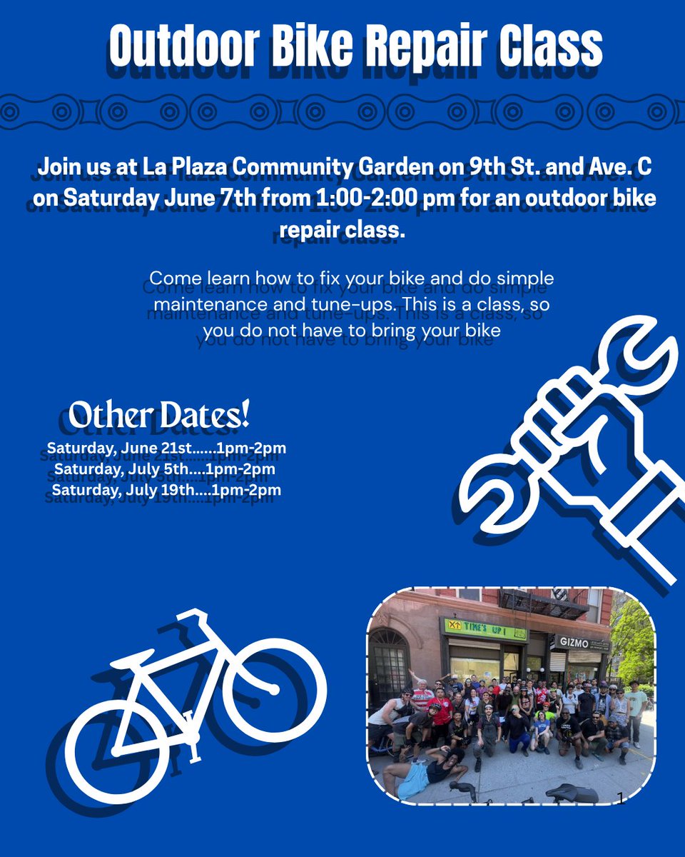 Outdoor Bike Repair Class this Saturday, June 7th!