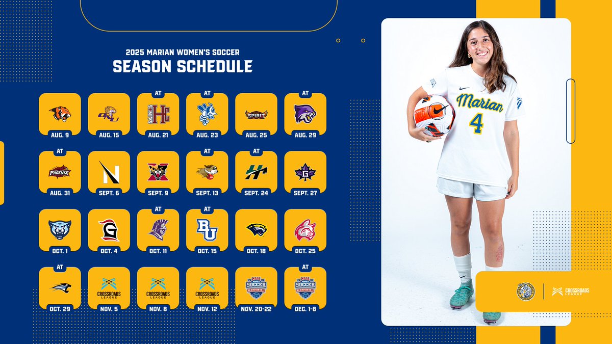 Marian Knights (@muknights) on Twitter photo Summer is on, but never too early to get ready for the fall!
The 2025 Marian women's soccer schedule is out! Fill up those 📅's Knights, the <a href="/MarianWSOC/">Marian Womens Soccer</a> season will be here soon!
muknights.com/news/2025/6/4/… Summer is on, but never too early to get ready for the fall!
The 2025 Marian women's soccer schedule is out! Fill up those 📅's Knights, the <a href="/MarianWSOC/">Marian Womens Soccer</a> season will be here soon!
muknights.com/news/2025/6/4/…