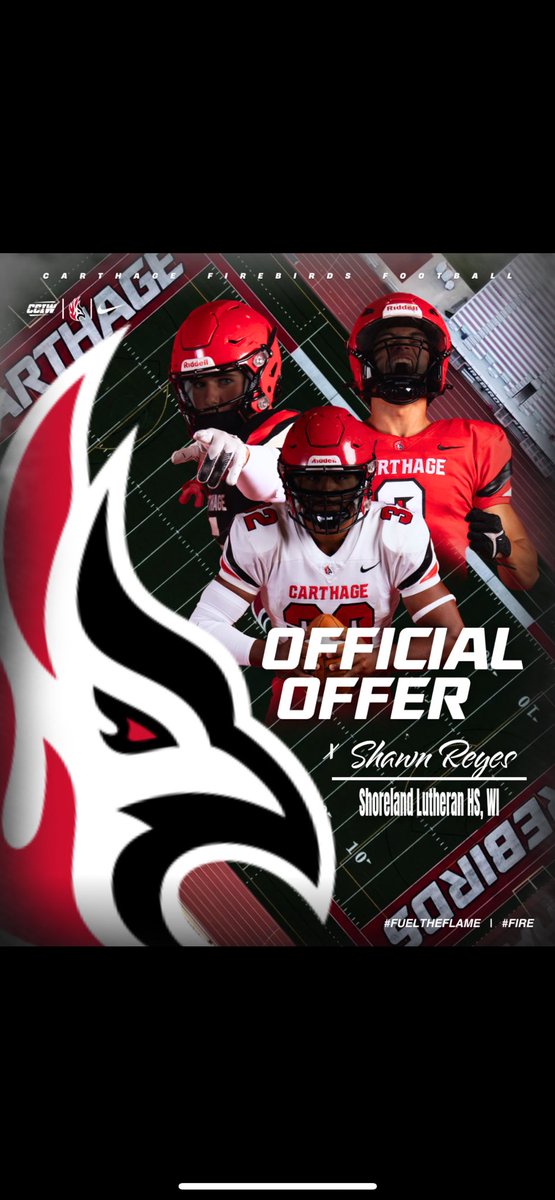 Shawn Reyes (@theshawnreyes) on Twitter photo #AGTG After a great phone call I am blessed to receive my 2nd offer from <a href="/CoachPopino/">Matthew Popino</a> and <a href="/Firebirds_FB/">Carthage College Football</a>.
<a href="/SLHS_FB/">Shoreland Lutheran Football</a> <a href="/CoachHagedorn/">Jason Hagedorn</a> <a href="/MJ_NFLDraft/">Mark Johnson</a> <a href="/PrepRedzoneWI/">Prep Redzone Wisconsin</a> <a href="/More2SayPod/">More to Say</a> #AGTG After a great phone call I am blessed to receive my 2nd offer from <a href="/CoachPopino/">Matthew Popino</a> and <a href="/Firebirds_FB/">Carthage College Football</a>.
<a href="/SLHS_FB/">Shoreland Lutheran Football</a> <a href="/CoachHagedorn/">Jason Hagedorn</a> <a href="/MJ_NFLDraft/">Mark Johnson</a> <a href="/PrepRedzoneWI/">Prep Redzone Wisconsin</a> <a href="/More2SayPod/">More to Say</a>