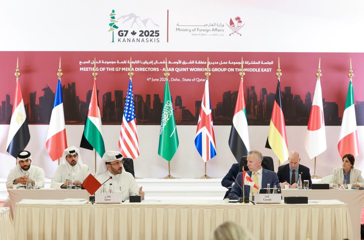 GERonSyria's tweet image. اتحدت أقوى الدول لدعم إعادة إعمار #سوريا ، وعملية سياسية شاملة، وعدالة انتقالية. اجتمعت مجموعة الدول السبع الكبرى 🇩🇪🇺🇸🇬🇧🇫🇷🇮🇹🇯🇵🇨🇦🇪🇺 والخماسي العربي 🇶🇦🇪🇬🇯🇴🇸🇦🇦🇪 في الدوحة لتنسيق سياساتهما من أجل مستقبل أفضل لجميع السوريين.