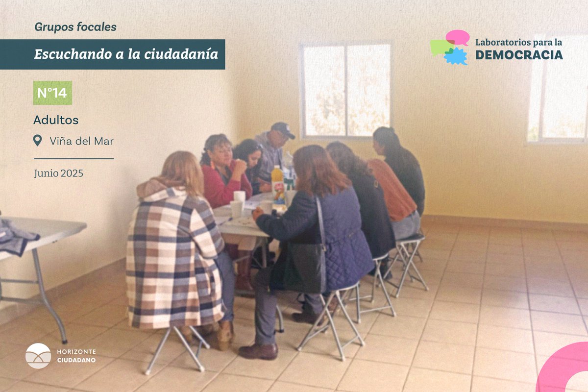🔹 𝗟𝗮𝗯𝗼𝗿𝗮𝘁𝗼𝗿𝗶𝗼𝘀 𝗣𝗿𝗼𝗴𝗿𝗮𝗺𝗮́𝘁𝗶𝗰𝗼𝘀 𝗽𝗮𝗿𝗮 𝗹𝗮 𝗗𝗲𝗺𝗼𝗰𝗿𝗮𝗰𝗶𝗮

📍 En Viña del Mar realizamos el grupo focal Nº 14 con la participación de personas adultas, marcando el cierre de esta primera fase en terreno. #ParticipaciónCiudadana