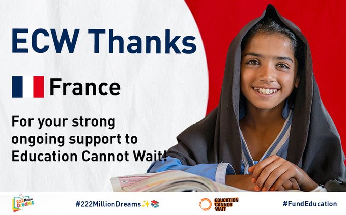 Kent Page (@kentpage) on Twitter photo Merci bien #France 🇫🇷 for your strong, ongoing support to <a href="/EduCannotWait/">Education Cannot Wait</a> !
Your contributions allow #ECW & strategic partners to reach even more crisis-affected girls & boys across the world with the safety, hope and power of education!
#KeepHopeAlive @Francediplo_En <a href="/AFD_en/">AFD_en 🇫🇷 🇪🇺</a> Merci bien #France 🇫🇷 for your strong, ongoing support to <a href="/EduCannotWait/">Education Cannot Wait</a> !
Your contributions allow #ECW & strategic partners to reach even more crisis-affected girls & boys across the world with the safety, hope and power of education!
#KeepHopeAlive @Francediplo_En <a href="/AFD_en/">AFD_en 🇫🇷 🇪🇺</a>