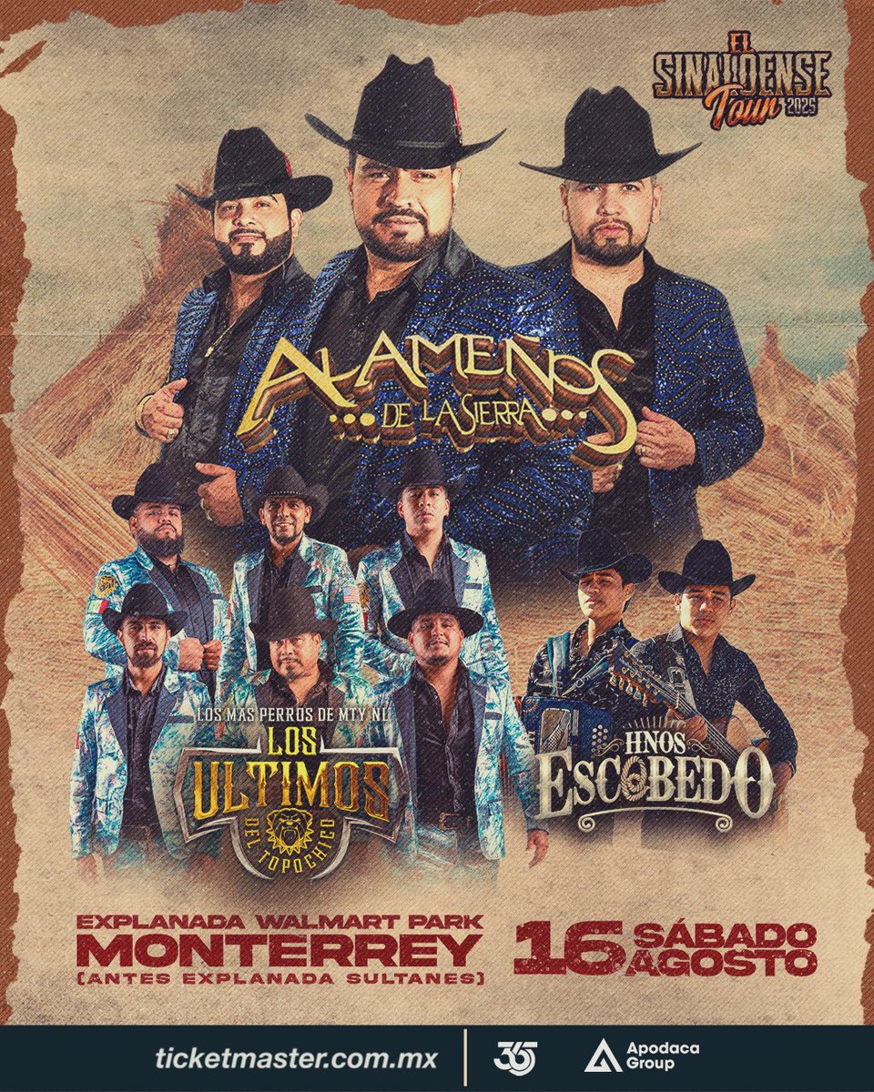 Todos con vaso en mano🍻 por que llegan Los Alameños de la Sierra a la Explanafa Walmart Park en Monterrey este 16 de agosto🤠🪗 @alamenos_delasierra 

🎫 Adquiere tus boletos a partir del 5 de junio por sistema Ticketmaster