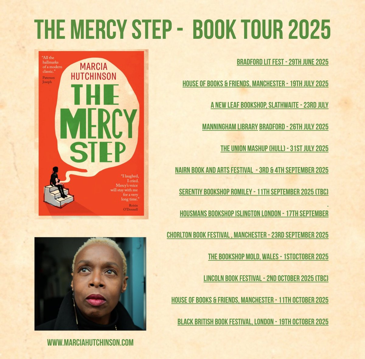Marciathewriter's tweet image. And The Mercy Step book tour is finally on.
Hopefully you'll find a stop near you - if not tell me where your local bookshop is and I'll get in touch.
#booktour
#bookstagramuk
#Booksofinstagram
#Bookish
#bookworm
#booksbooksbooks
#blackbooktok
#debutauthor
#bookevents