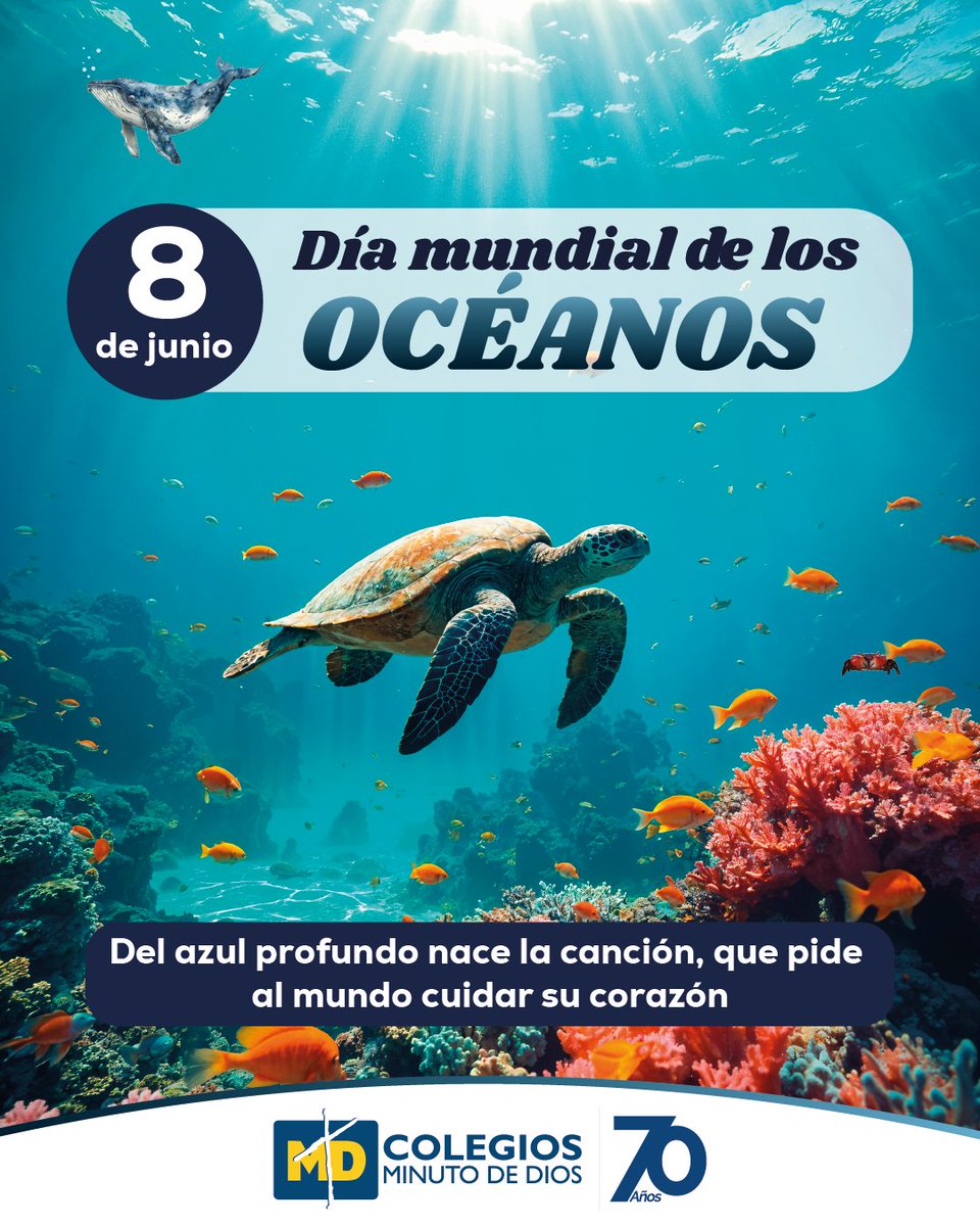 Colegiosminuto's tweet photo. 🌊💙 Hoy el corazón del planeta canta desde lo profundo.
📅 8 de junio - Día Mundial de los Océanos
🌎 Del azul profundo nace la canción, que pide al mundo cuidar su corazón.
#DíaDeLosOcéanos  #70AñosEducando #SomosCEMID #CuidarElPlanetaTambiénEsEducar #ColegiosMinutoDeDios https://t.co/sOj7j5LRrZ