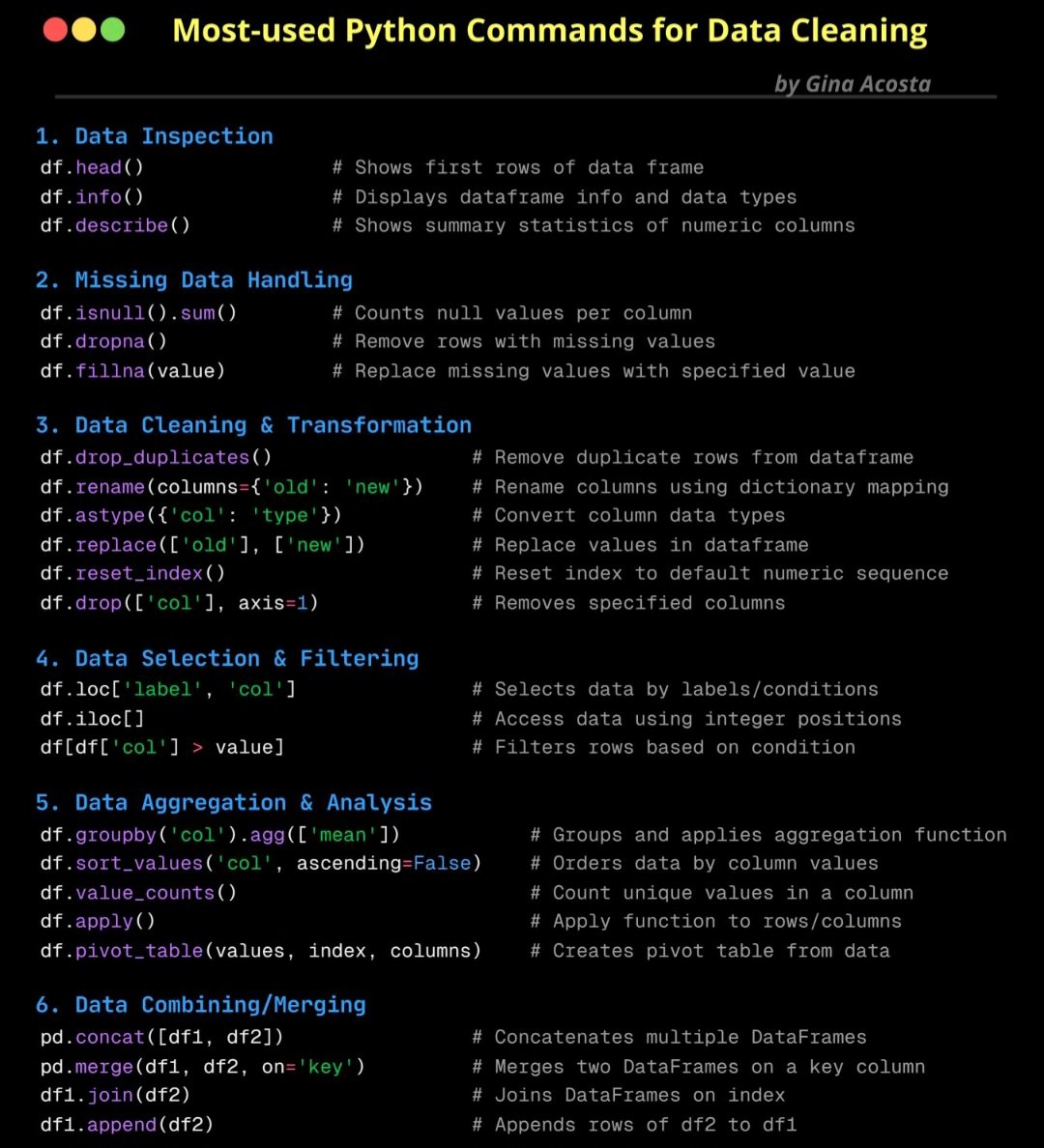 Most-used Python Commands for Data Cleaning.