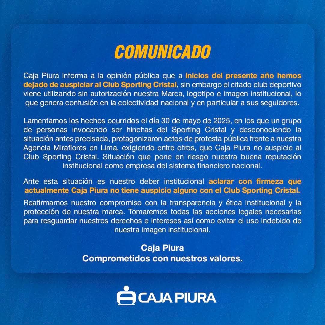 #CajaPiura ojalá lo hubieran sacado en el mismo momento cuando se cortó la relación comercial o antes del inicio de la Copa Libertadores, pero bueno.