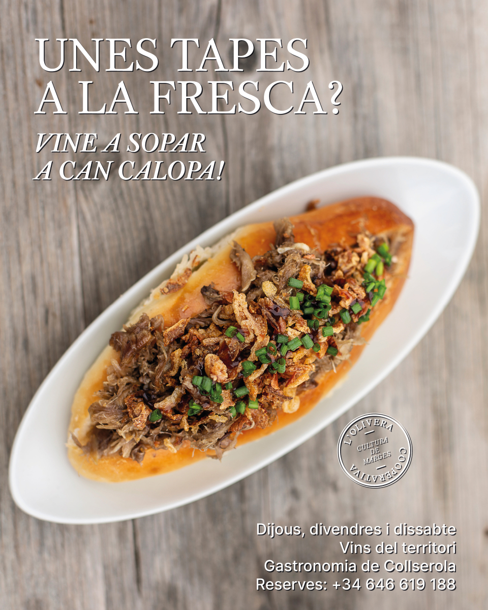 L'Olivera (@olivera_coop) on Twitter photo ✨VINE A LES NITS DE CAN CALOPA!
Per sopar, d’afterwork o de vespreig t’esperem a la Vinoteca de Can Calopa per degustar gastronomia i vins del territori.
Més informació a olivera.org/ca/la-vinoteca… ✨VINE A LES NITS DE CAN CALOPA!
Per sopar, d’afterwork o de vespreig t’esperem a la Vinoteca de Can Calopa per degustar gastronomia i vins del territori.
Més informació a olivera.org/ca/la-vinoteca…
