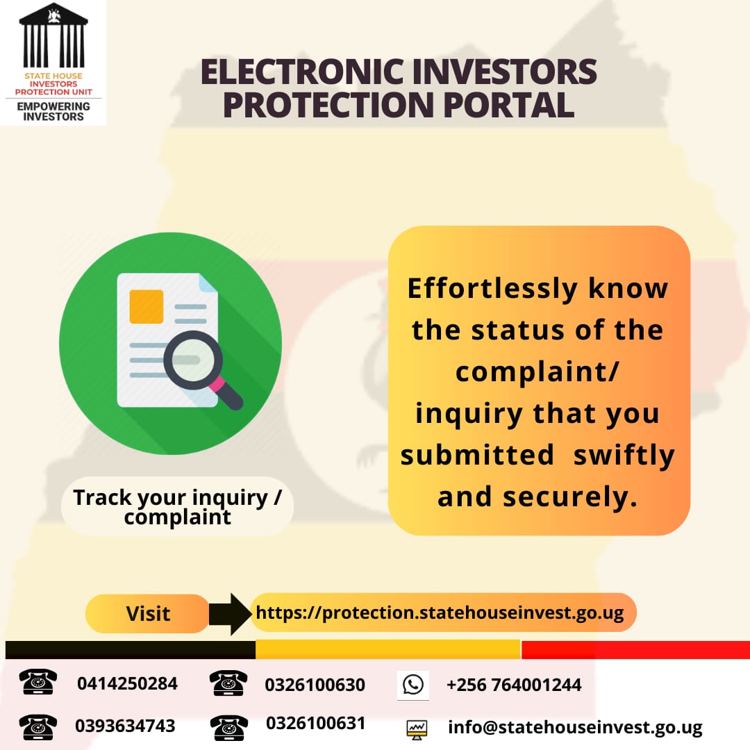 ASTRoTURFS DIGITAL MEDIA (@astromediaug) on Twitter photo UPDATE!
Effortlessly know the status of the complaint / inquiry that you submitted to <a href="/ShieldInvestors/">State House Investors Protection Unit</a>.
Just click => protection.statehouseinvest.go.ug/complaint/trac…
Thank me later.
Col. Edith Nakalema <a href="/edthnaka/">Col Edith Nakalema</a> #EmpoweringInvestors UPDATE!
Effortlessly know the status of the complaint / inquiry that you submitted to <a href="/ShieldInvestors/">State House Investors Protection Unit</a>.
Just click => protection.statehouseinvest.go.ug/complaint/trac…
Thank me later.
Col. Edith Nakalema <a href="/edthnaka/">Col Edith Nakalema</a> #EmpoweringInvestors