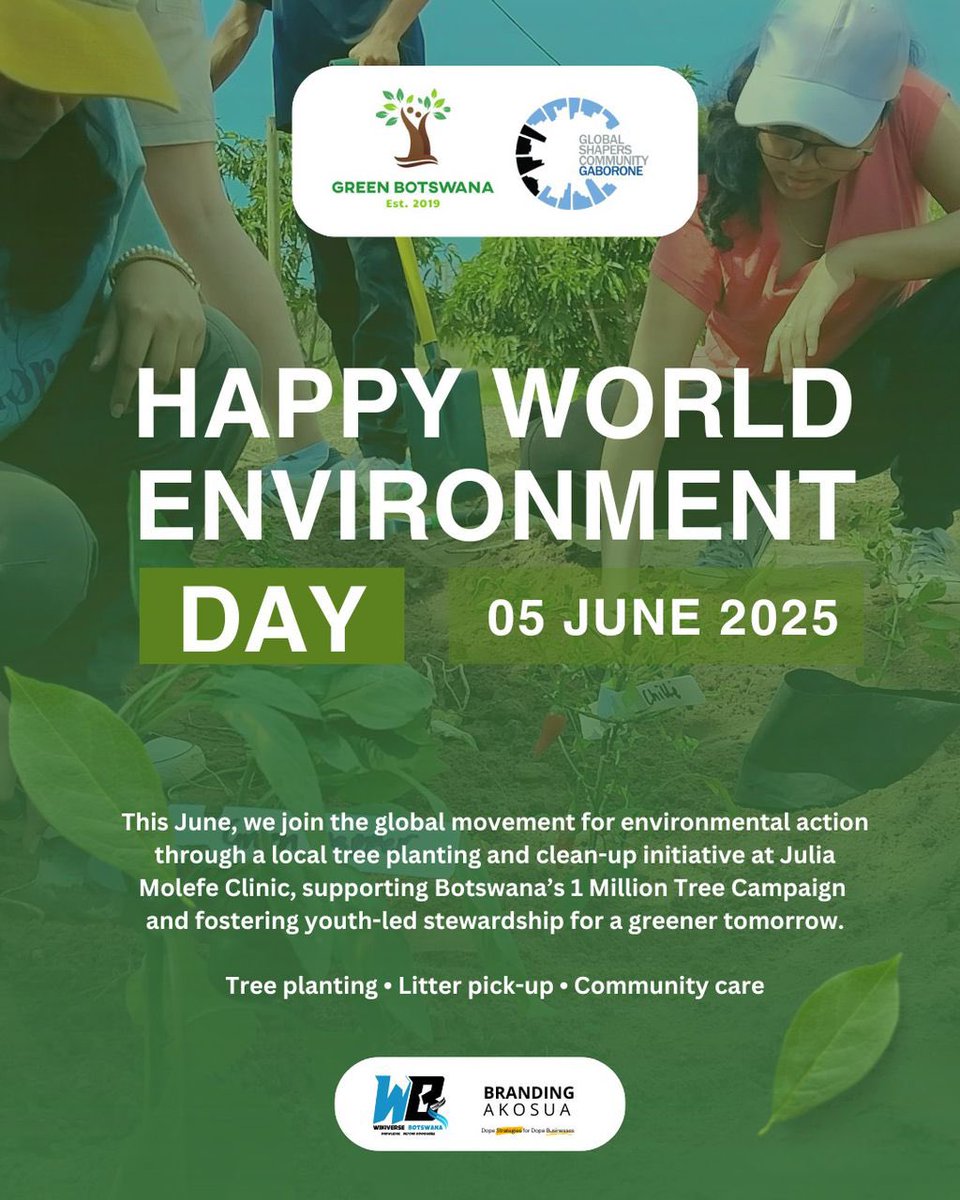🌍 World Environment Day 🌱
Join us for a Litter Picking Campaign at Juliah Molefhe Clinic this Wednesday, June 5th | 09:00–12:00!

Let’s clean up, go green &amp; shape a better community! 💚🧤🗑️

#WorldEnvironmentDay #CleanUpCampaign #GreenBotswana #ActForNature