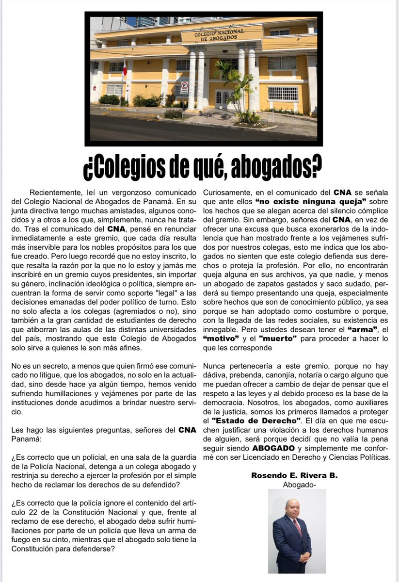 Colegio de qué, Abogados?
Por <a href="/RosendoRiveraB/">Rosendo E. Rivera Botello</a>