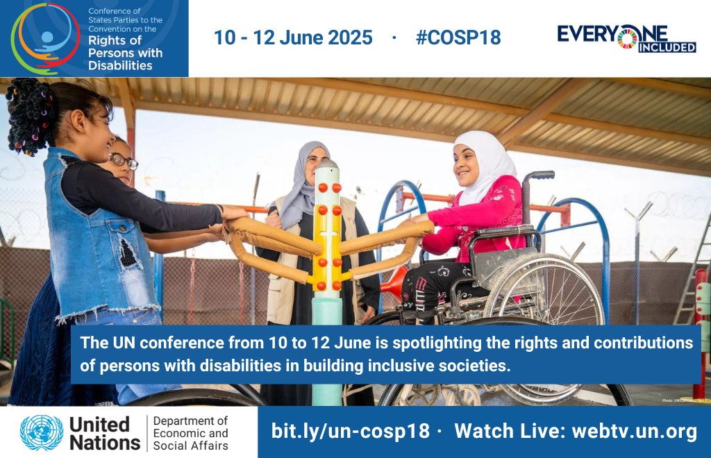 UnitedNationsEnable (@un_enable) on Twitter photo We envision a world where ability doesn't limit opportunity.
The <a href="/UN/">United Nations</a> conference on disabilities is rethinking how we can make this a reality. Follow #COSP18 to see how your country is taking action. 🗺️
🌐 bit.ly/un-cosp18
📺 webtv.un.org
#SocialSummit2025 We envision a world where ability doesn't limit opportunity.
The <a href="/UN/">United Nations</a> conference on disabilities is rethinking how we can make this a reality. Follow #COSP18 to see how your country is taking action. 🗺️
🌐 bit.ly/un-cosp18
📺 webtv.un.org
#SocialSummit2025