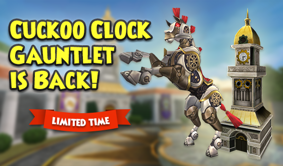 The gears are turning. ⚙️

Now through Tuesday, June 10th, you can get the Cuckoo Clock Gauntlet in the online cart! Don't miss your chance to get this throwback bundle! wizard101.com/game/cuckoo-cl… #Wizard101