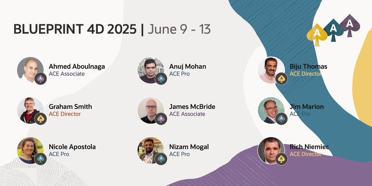 Oracle ACE Program (@oracleace) on Twitter photo BLUEPRINT 4D 2025 is right around the corner! Join them next week for exciting new programs for Oracle Cloud Apps, JD Edwards, PeopleSoft, and the Executive Program. 🤩
social.ora.cl/6011NhfeP
@ahmed_aboulnaga @Anujmo <a href="/biju_thomas/">Biju Thomas</a> <a href="/grahamsmith_101/">Graham Smith</a> @richniemiec
#OracleACE BLUEPRINT 4D 2025 is right around the corner! Join them next week for exciting new programs for Oracle Cloud Apps, JD Edwards, PeopleSoft, and the Executive Program. 🤩
social.ora.cl/6011NhfeP
@ahmed_aboulnaga @Anujmo <a href="/biju_thomas/">Biju Thomas</a> <a href="/grahamsmith_101/">Graham Smith</a> @richniemiec
#OracleACE