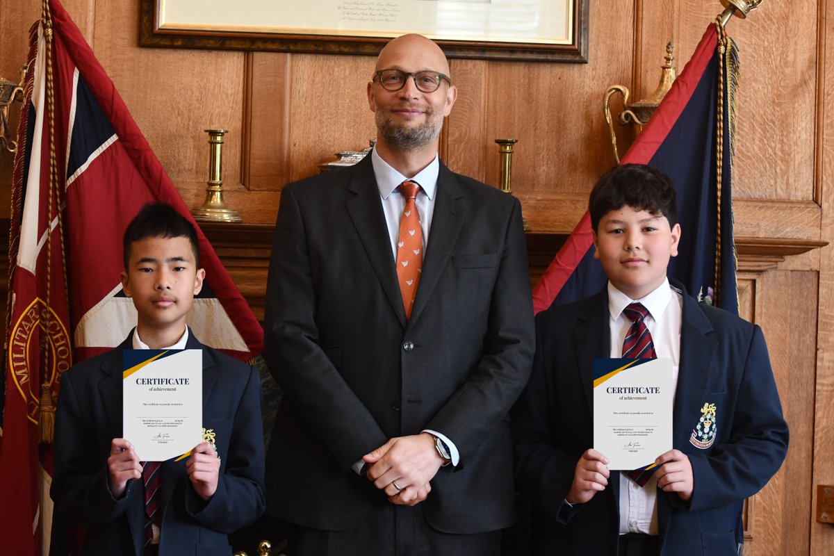 Huge congratulations to Brenden (Y7, Roberts) &amp; William (Y8, Wellington) for earning over 1500 achievement points! Both received coffee shop vouchers, presented by Mr Foreman, Principal. Amazing work — keep it up! 
#StudentSuccess #WeAreDukies