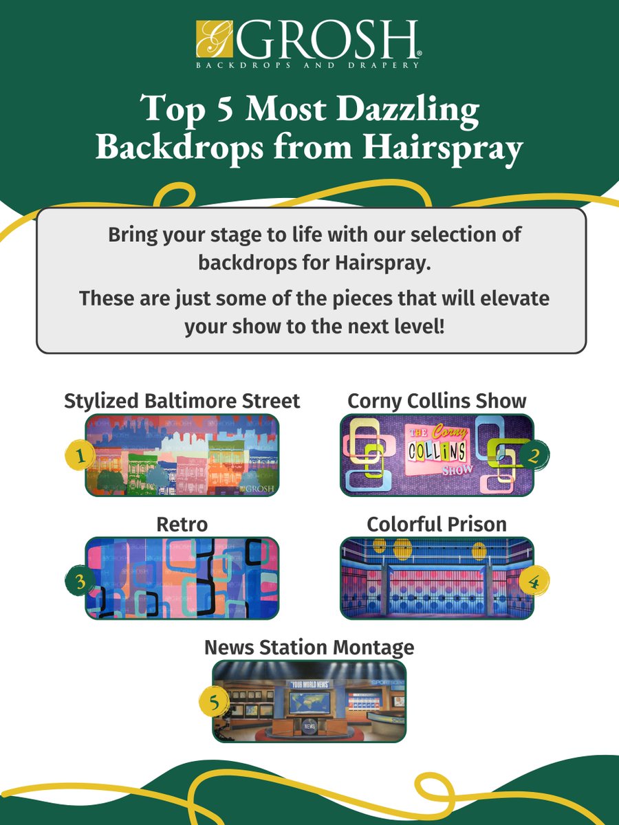 GroshBackdrops's tweet image. Hairspray's messages revolve around inclusivity, self-acceptance, and integration. These are reflected in the backdrops through the vibrant colors and shapes used across every design.

grosh.com/top-5-most-daz…

#Hairspray #Backdrops