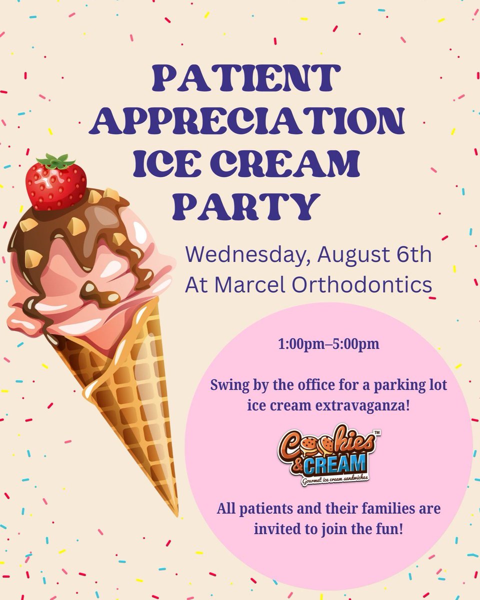 MarcelOrtho's tweet photo. Join us August 6th from 1:00pm - 5:00pm for our Patient Appreciation Ice Cream Party! https://t.co/33Gr8fvlfU