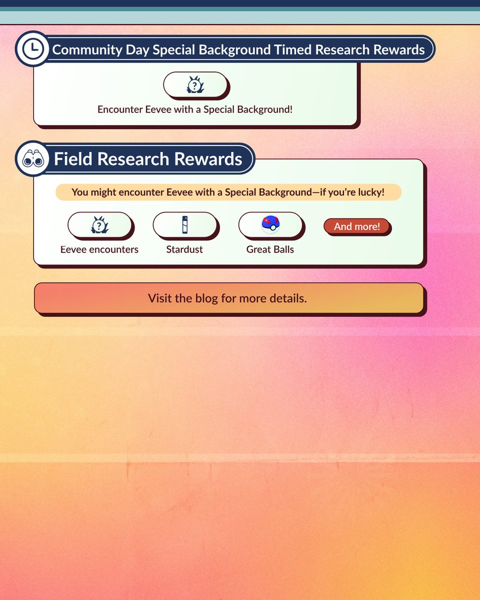 Eevee, the Evolution Pokémon, will appear more frequently during a special two-day #PokemonGOCommunityDay Classic! 💙💛❤️🤎

pokemongolive.com/post/community…