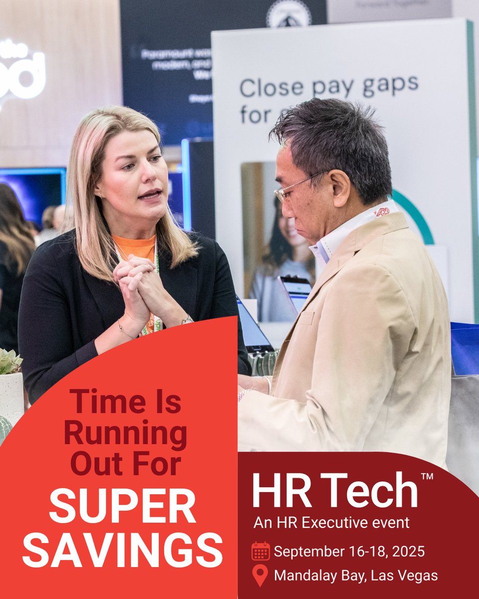 ⏳ Super Savings ends next week!
Don’t miss your chance to join thousands of HR leaders shaping the future of work at #HRTech2025.

📅 Sept 16–18 | 📍 Vegas
🔗 Register now: bit.ly/4mjNRVd

#FutureOfWork #HRInnovation #CountdownToHRTech