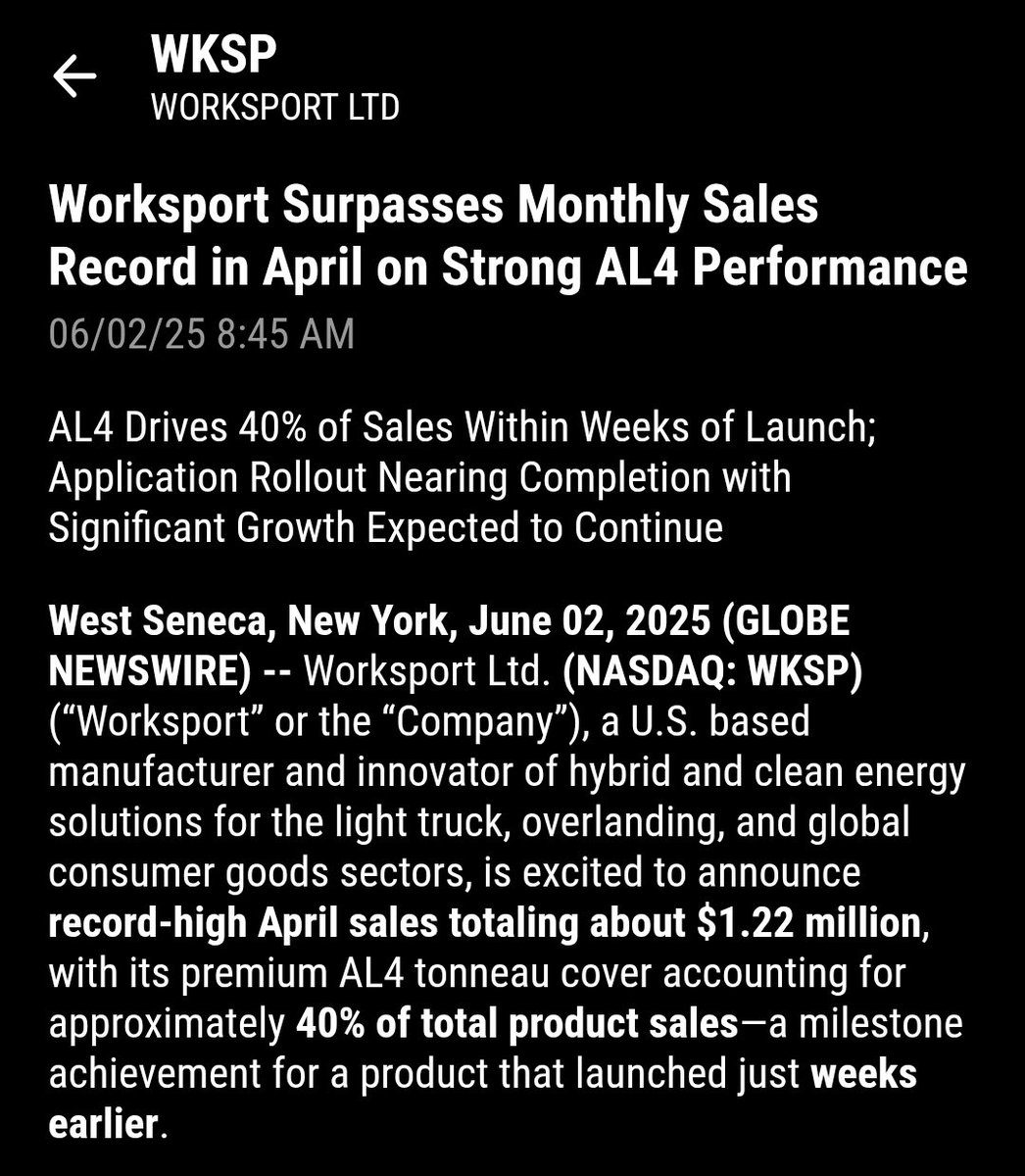 Super Robot 🤖🦒 (@superrobotgx) on Twitter photo I've been following $WKSP for years. I remember when <a href="/StevenRossiWKSP/">Steven Rossi</a> talked about the eventually doing $1 Million per month. Just 2 years ago, they were doing $1 Million in a year.
Now, $1 Million a month is a reality. The company achieved a new monthly record in April. 🐐 I've been following $WKSP for years. I remember when <a href="/StevenRossiWKSP/">Steven Rossi</a> talked about the eventually doing $1 Million per month. Just 2 years ago, they were doing $1 Million in a year.
Now, $1 Million a month is a reality. The company achieved a new monthly record in April. 🐐