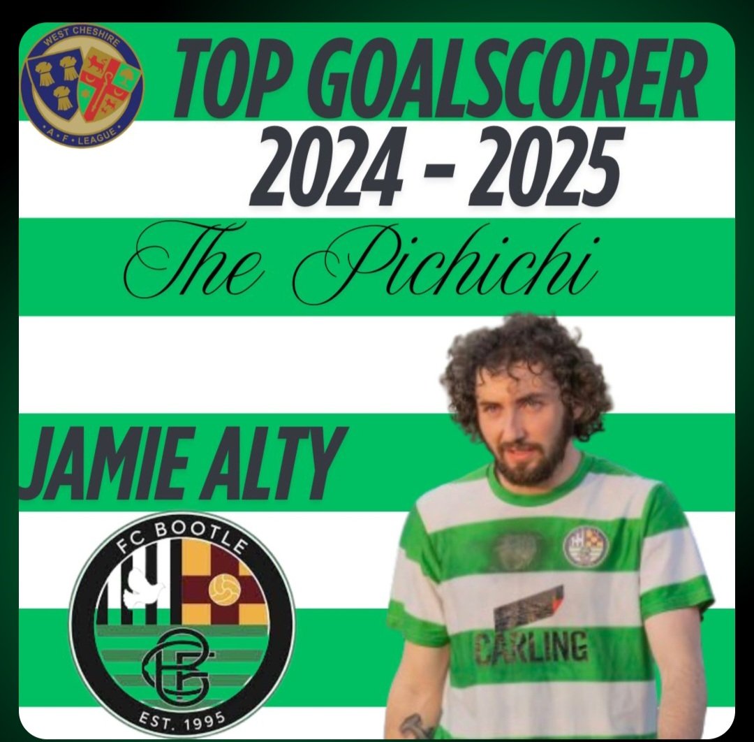 The Pichichi Award Winner for Top Goalscorer with 31 goals was Jamie Alty of FC Bootle, a superb campaign for a brilliant striker, which included 2 goals to win the Pyke Cup. Congratulations to <a href="/Jamiealty11/">Alty</a> on an excellent season ⚪️🟢🏆⚪️🟢