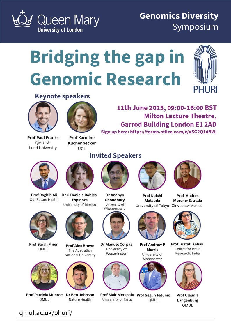 Join us! Genomic Diversity Symposium on June 11th, 2025. Register here: qmul.ac.uk/phuri/news--ev…