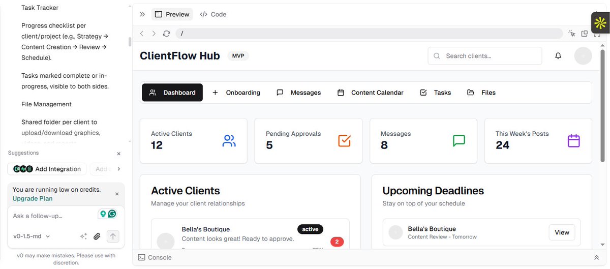 SocioComfy | Social Media Strategist (@sociocomfy) on Twitter photo Just built my very first MVP "ClientFlow Hub" using Vercel!
It's a centralized communication platform designed to help me a social media manager connect effortlessly & efficiently with clients—all in one place.
Proudly built as part of my training with <a href="/alx_africa/">ALX Africa</a>’s #ALX_AiSK! Just built my very first MVP "ClientFlow Hub" using Vercel!
It's a centralized communication platform designed to help me a social media manager connect effortlessly & efficiently with clients—all in one place.
Proudly built as part of my training with <a href="/alx_africa/">ALX Africa</a>’s #ALX_AiSK!