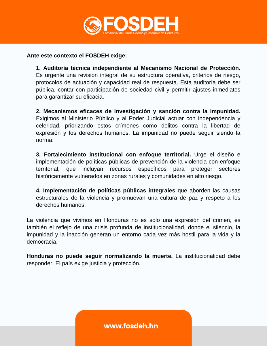 #EPActualidad | El Foro Social de la Deuda Externa y Desarrollo de Honduras (Fosdeh), a través de un pronunciamiento manifestó su preocupación ante la escalada de violencia que actualmente afecta el país. #ElPulso #Honduras