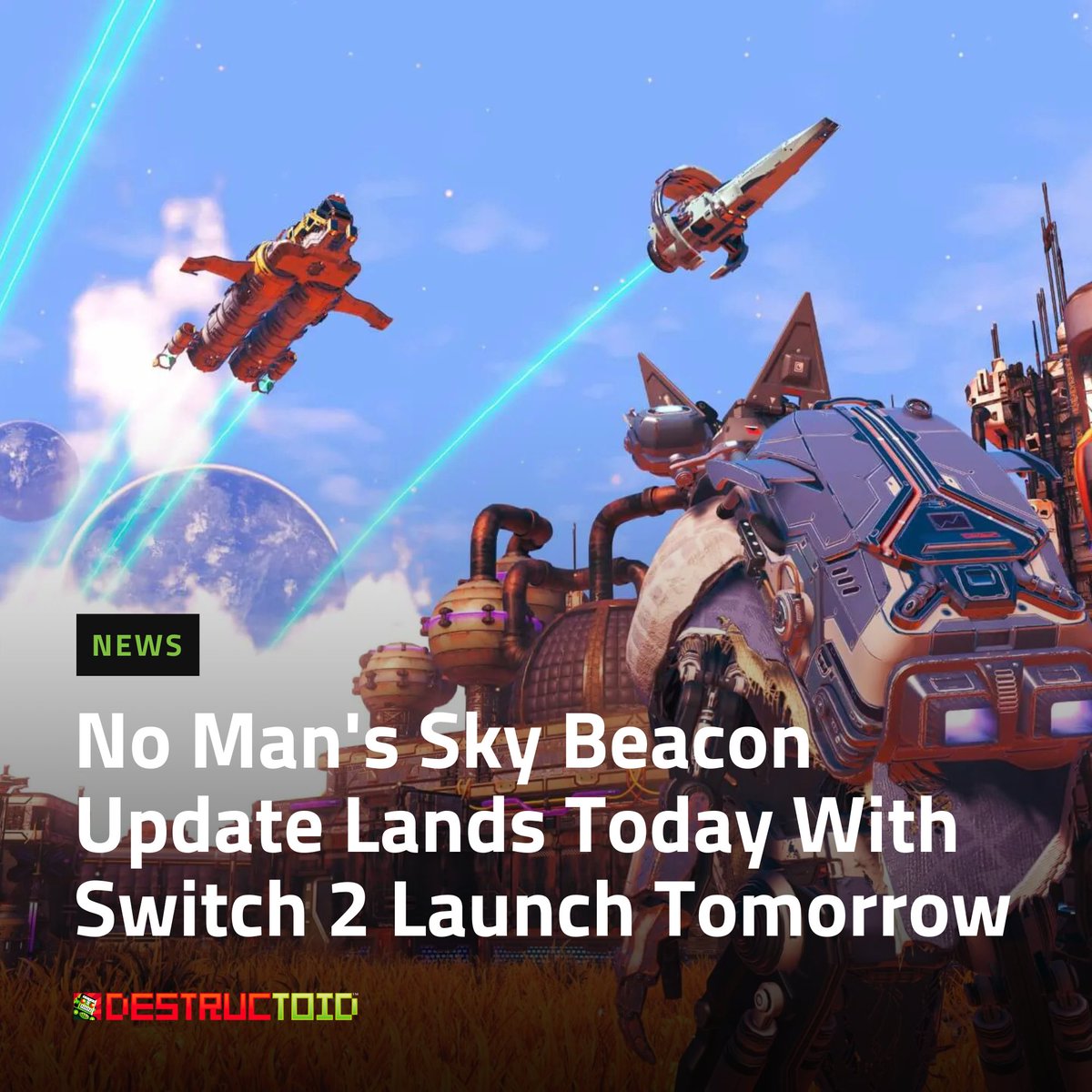 destructoid's tweet photo. Beacon brings settlement management, jukebox bars, and wingmen defense squads to No Man's Sky. The update drops today, with the enhanced Switch 2 version launching tomorrow.
#NoMansSky #BeaconUpdate #SWITCH2 #destructoid https://t.co/maeIzcNmbu
