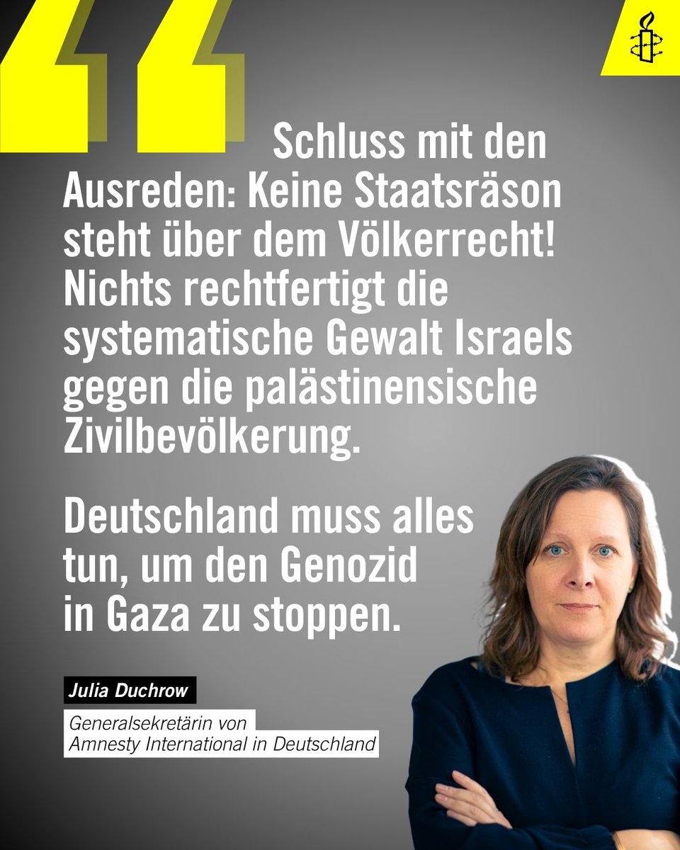 amnesty_de's tweet image. Gemeinsam mit über 60 Personen aus Kultur, Wissenschaft und Zivilgesellschaft fordern wir in einem offenen Brief an die #Bundesregierung :
⭕️ Waffenstillstand sofort
⭕️ Stopp von Rüstungsexporten nach #Israel
⭕️ Ungehinderte humanitäre Hilfe für #Gaza
amnesty.de/aktuell/deutsc…