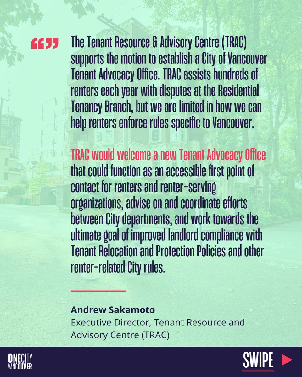 As rent in Vancouver continues to be out of reach for too many, tenant and housing advocates have spoken out in favour of @lucyincanada's motion to return the Renter Office.

Thank you to TRAC -
