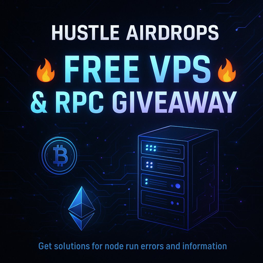 🤩 Free VPS &amp; RPC Giveaway!

Steps to enter:
1. Follow – <a href="/Hustle_Airdrops/">Hustle</a>
2. Join Telegram – t.me/Hustle_Airdrops
3. Like, RT and tag 3 friends

⏳ Ends on : 11 June

📝 You’ll get solutions for node run errors and information 

#VPSGiveaway #Node #Giveaways #Gensyn #Aztec