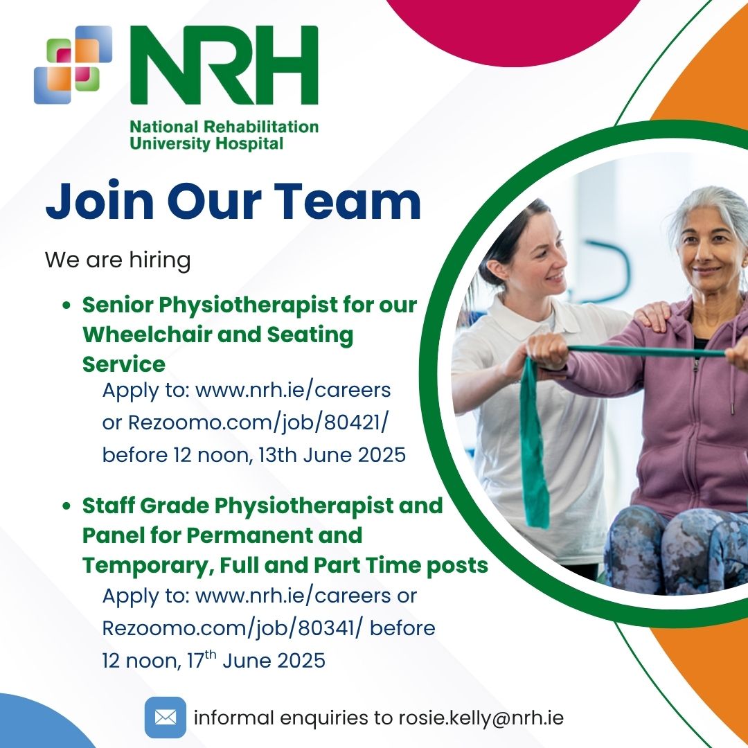 We are seeking self-motivated and enthusiastic physiotherapists to work within dynamic interdisciplinary teams at our new world-class rehabilitation hospital. Applications: nrh.ie/careers or rezoomo.com