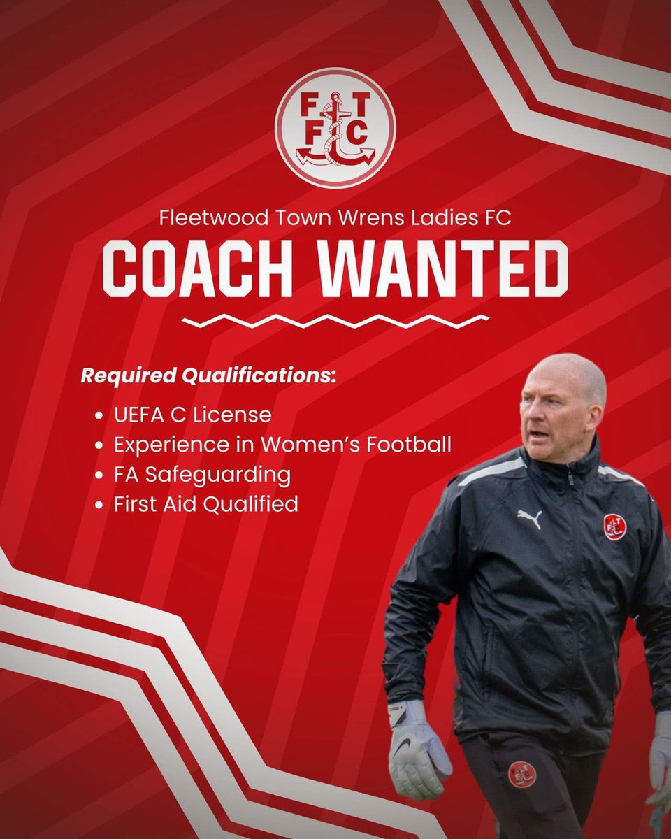 𝗥𝗘𝗖𝗥𝗨𝗜𝗧𝗠𝗘𝗡𝗧 ⚽️

We are still recruiting for the 2025/26 season! 👊🏼⚽️

We’re looking for committed, passionate Managers &amp; Coaches to join the already brilliant team we have in place 👏

Drop it a direct message if you are interested 🤩

#OnwardTogether | <a href="/ftfc/">Fleetwood Town Football Club</a>