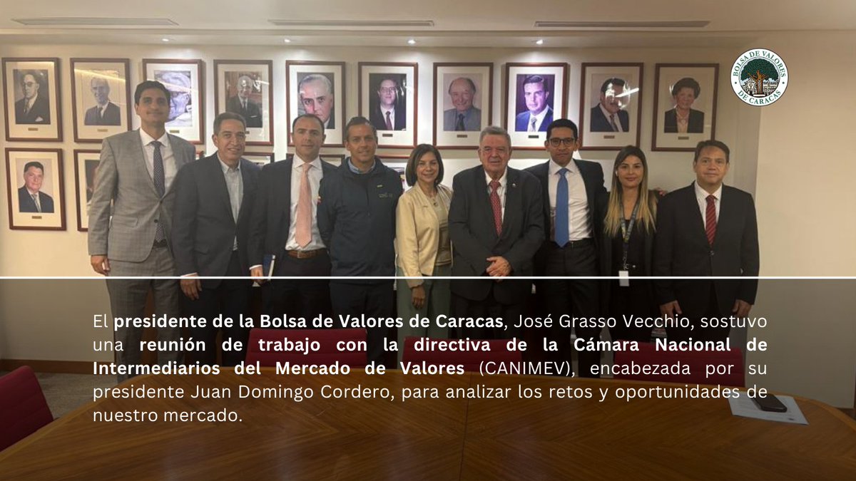 El presidente de la Bolsa de Valores de Caracas, José Grasso Vecchio (<a href="/josegrasso/">Jose Grasso</a>), sostuvo una reunión de trabajo con la directiva de la Cámara Nacional de Intermediarios del Mercado de Valores (@CANIMEV), encabezado por su presidente Juan Domingo Cordero, para analizar los