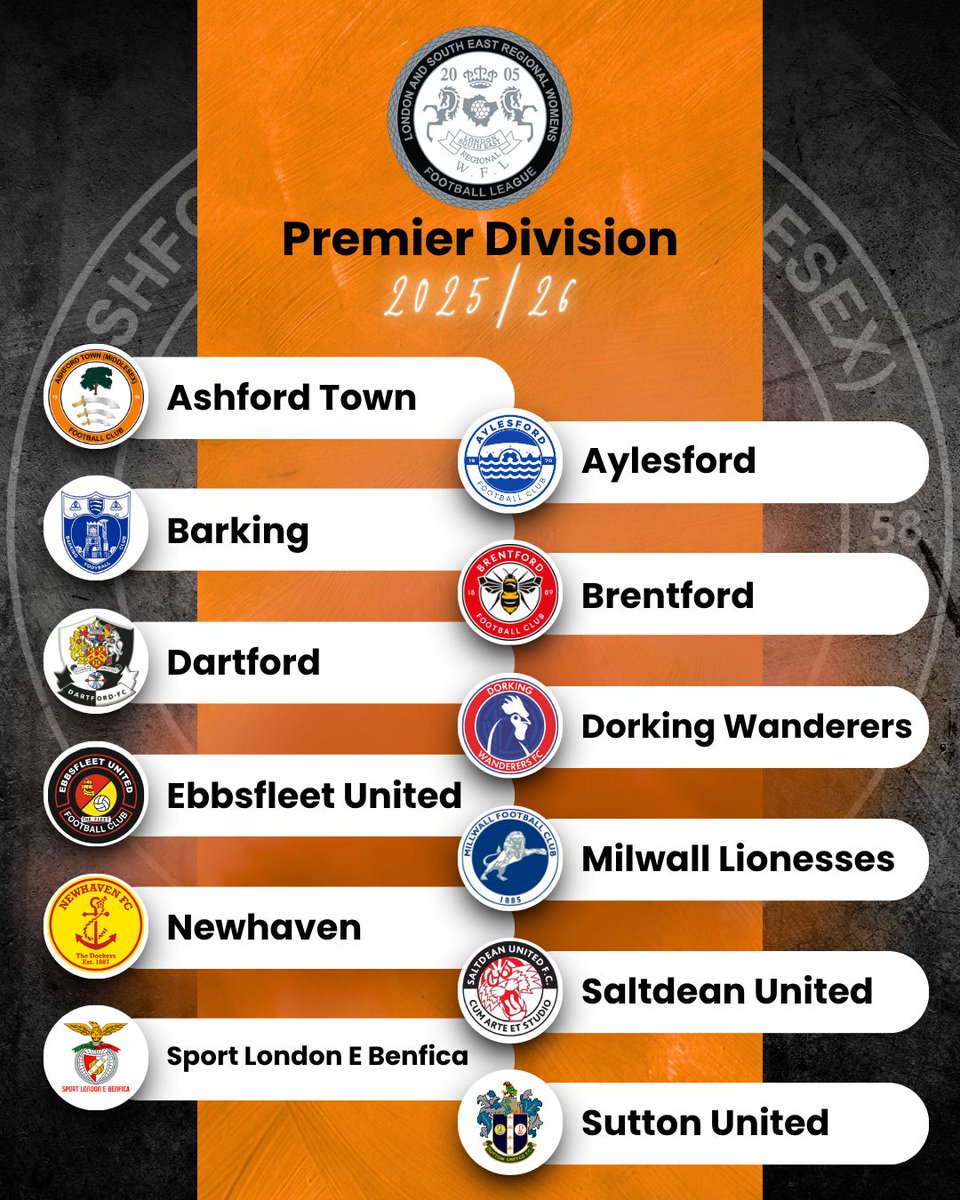 AshfordTownWFC's tweet image. 2025/26 League Allocations Confirmed ✔️
New league. New opposition. New challenge.
Hello London & South East Regional Womens Football League Premier Division 👋
Bring it on! 🍊