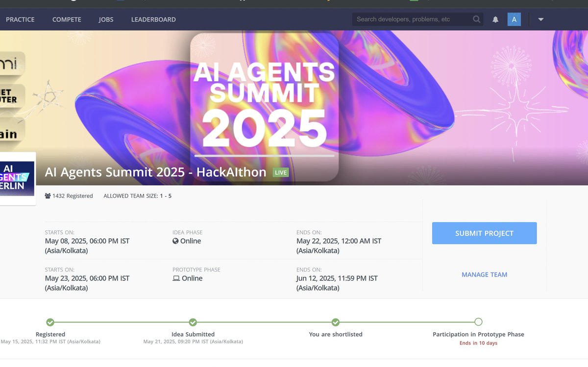 ayushburde01's tweet image. Shortlisted for Prototyping round at AI AGENTS SUMMIT-2K25 🎊🫶🏻🥳🥳.
#hackAIthon 
#AiAgents 
#agent2agent
#Blockchain