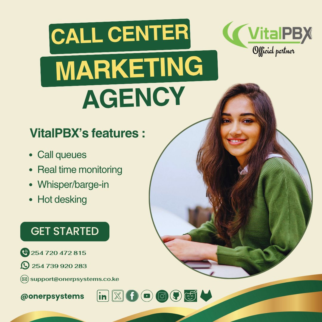 onerpsystems's tweet photo. Build enterprise-grade call centers with VitalPBX:
📞 Call queues
📊 Real-time monitoring
🎧 Whisper/barge-in
Manage your team like a pro.
#ONERPSYSTEMS #InfinitePossiblities #SeamlessIntegration #VitalPBX https://t.co/8c4nQ3UAZ5