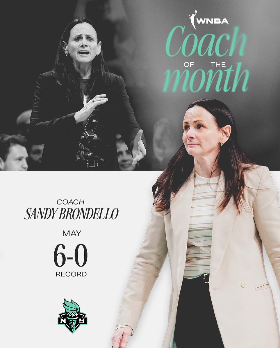 Coach of the Month SECURED for Coach <a href="/SBrondello/">Sandy Brondello</a> 👏

A well deserved honor after a historic start to the <a href="/WNBA/">WNBA</a> season and a flawless 6-0 record in May 🙌

Last month the Libs averaged: 

✅ League best 90.5 PPG
✅ 23.5 APG
✅ 30.3 DRPG
✅ 6.2 BPG
✅ 11.2 3PG

And the list goes ON