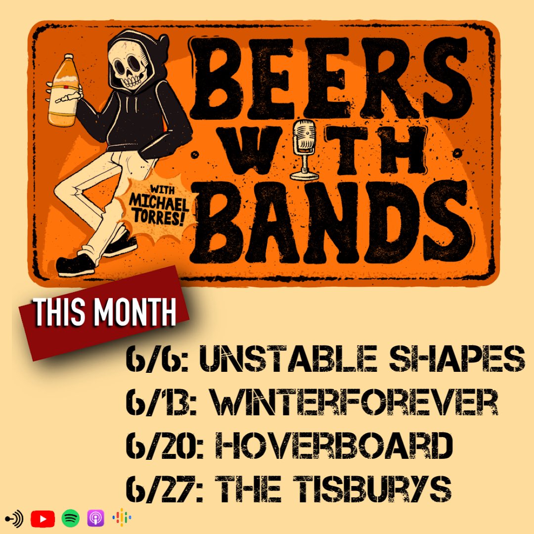 BeersWBandsPod's tweet image. More great convos dropping this month!!

6/6 Unstable Shapes
6/13: @wintrforevr 
6/20: Hoverboard
6/27: @the_tisburys