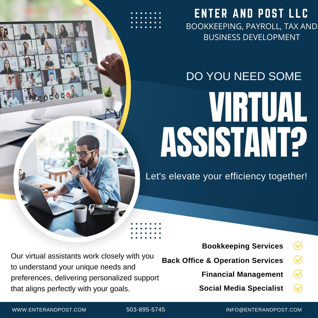ENTERPOSTLLC's tweet image. Hire a skilled virtual assistant to manage your schedules, emails, and admin tasks. Perfect for entrepreneurs and businesses that need reliable support.
Our Website: enterandpost.com/virtual-assist…
 
#VirtualAssistant #RemoteSupport #VirtualHelp #AdminSupport