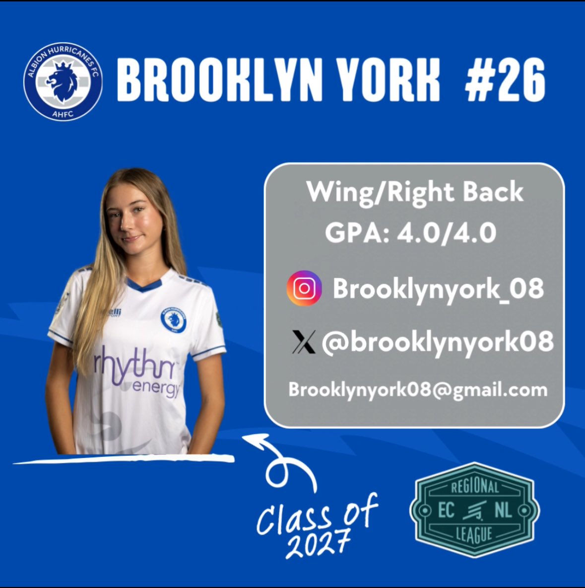 Albion U17 ECNL - RL (@ahfc08gecrl) on Twitter photo Next up in our Class of 2027 spotlight…
Say hello to Brooklyn York <a href="/brooklynyork08/">Brooklyn York</a> 🙌
#ClassOf2027 #June15Ready <a href="/ImCollegeSoccer/">College Soccer Truth ™</a> <a href="/CoachGusMota/">Gustavo Mota</a> <a href="/txbcfc/">steve williams</a> <a href="/ImYouthSoccer/">ECNL/GA/Recruiting/College Soccer</a> <a href="/PrepSoccer/">Prep Soccer ⚽️</a> <a href="/ahfcsoccer/">Albion Hurricanes FC</a> <a href="/ECNLgirls/">ECNL Girls</a> Next up in our Class of 2027 spotlight…
Say hello to Brooklyn York <a href="/brooklynyork08/">Brooklyn York</a> 🙌
#ClassOf2027 #June15Ready <a href="/ImCollegeSoccer/">College Soccer Truth ™</a> <a href="/CoachGusMota/">Gustavo Mota</a> <a href="/txbcfc/">steve williams</a> <a href="/ImYouthSoccer/">ECNL/GA/Recruiting/College Soccer</a> <a href="/PrepSoccer/">Prep Soccer ⚽️</a> <a href="/ahfcsoccer/">Albion Hurricanes FC</a> <a href="/ECNLgirls/">ECNL Girls</a>