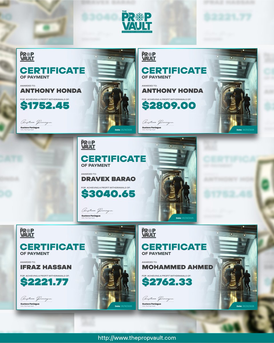 ThePropVault_'s tweet image. Some of the recent payouts here at The Prop Vault.
Congratulations to the traders hitting 4 figure withdrawals.
You could be next!
thepropvault.com
