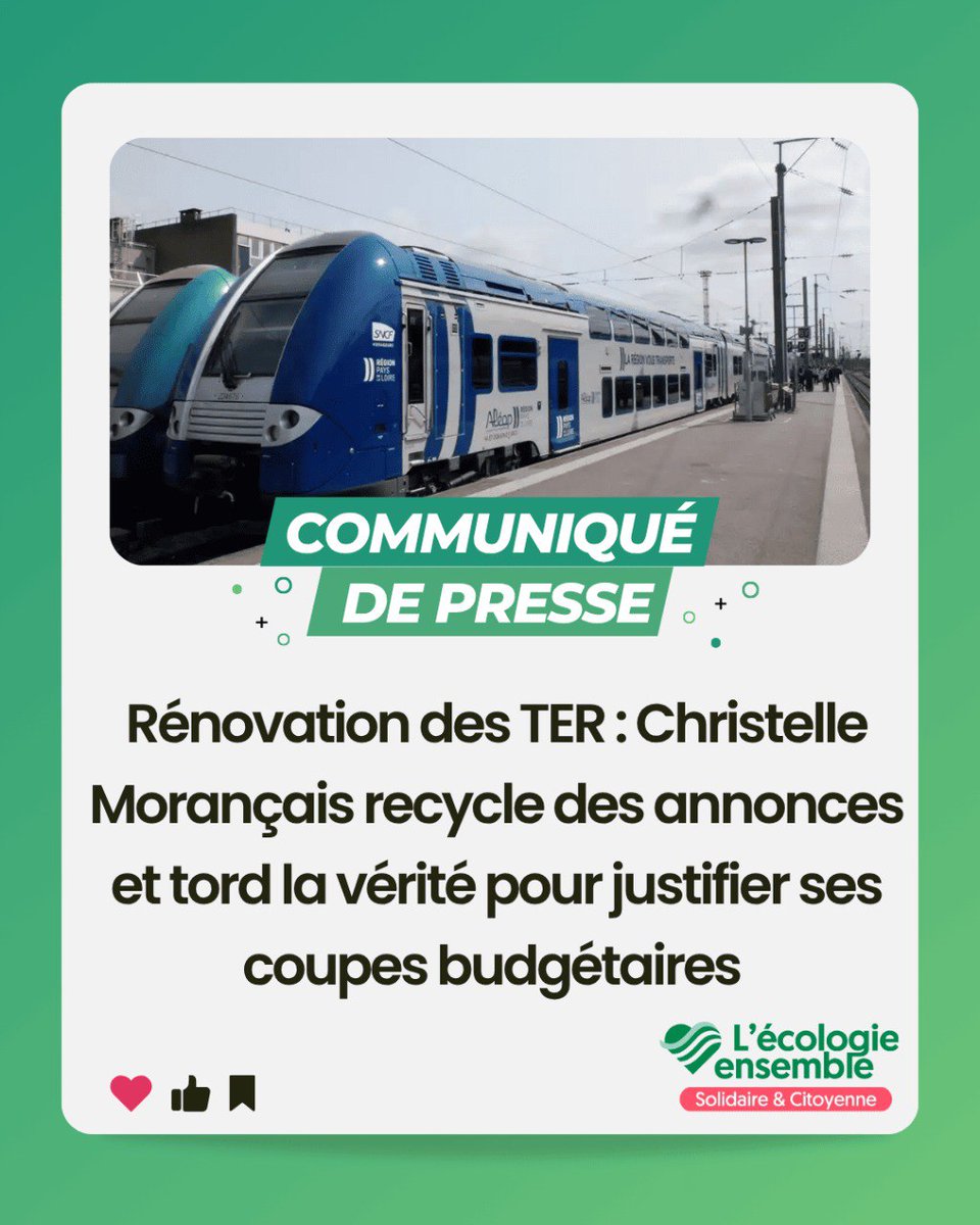 Franck Nicolon (@fnicolon) on Twitter photo Alors que la rénovation de rames de trains a été actée fin 2022, <a href="/C_MORANCAIS/">Christelle MORANÇAIS</a> laisse supposer que ce sont les coupes budgétaires de 2025 qui ont permis leur financement
A lire sur ecologie-ensemble-pdl.fr/renovation-des… Alors que la rénovation de rames de trains a été actée fin 2022, <a href="/C_MORANCAIS/">Christelle MORANÇAIS</a> laisse supposer que ce sont les coupes budgétaires de 2025 qui ont permis leur financement
A lire sur ecologie-ensemble-pdl.fr/renovation-des…