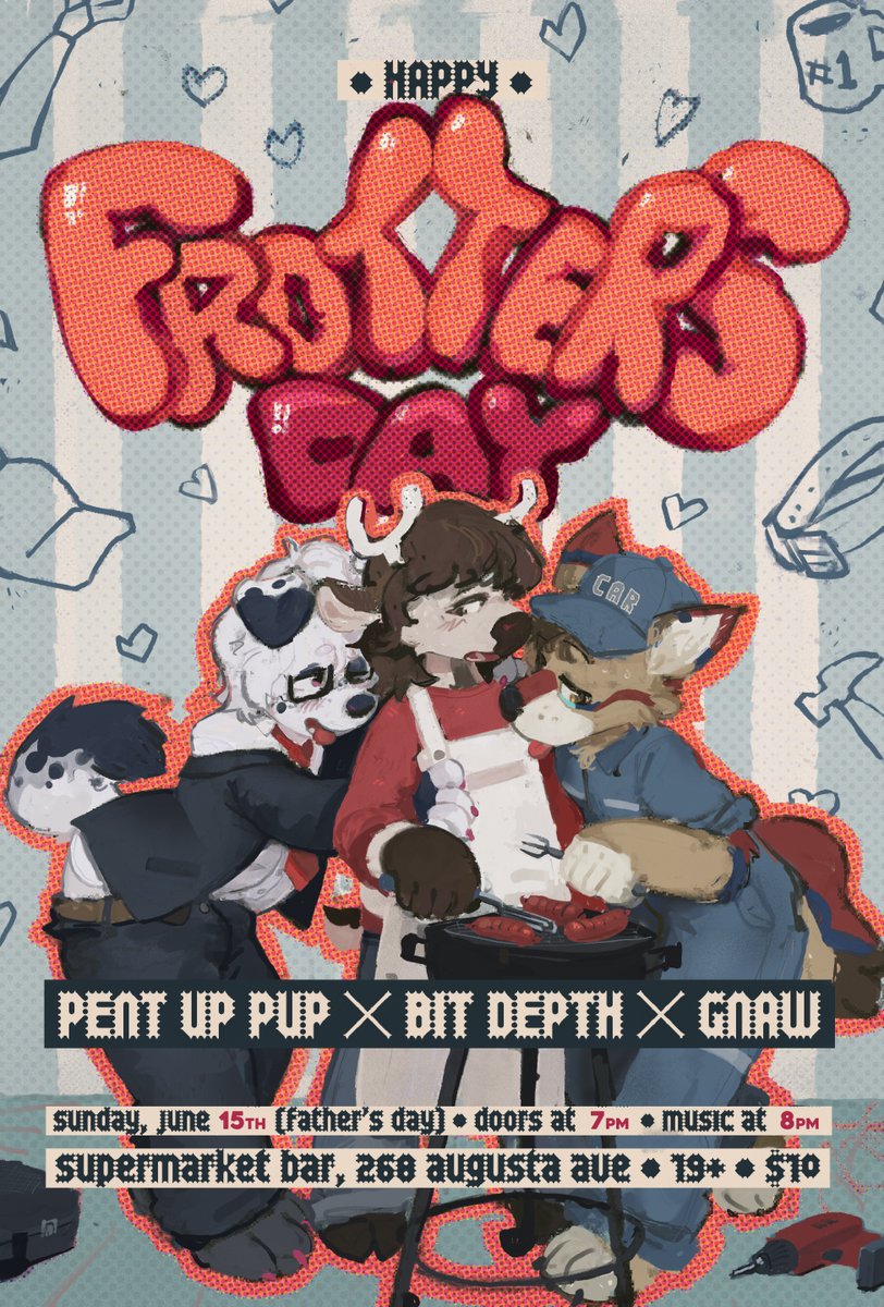 Pent Up Pup (@pentup_pup) on Twitter photo Grab your fishing rods, fasten your ties and spark up the grill…
Come along to Frotter's Day this Father's Day!
TORONTO, CANADA
Sunday, June 15th (Father’s Day)
Supermarket Bar, 268 Augusta Ave.
$10 (cash at door)
Art: <a href="/bleatingseason/">🔞nuIe but evil🔞</a>
Typography by: <a href="/hyprknetc/">HYPRKNETC 🔞 BLSKY TOO!</a> Grab your fishing rods, fasten your ties and spark up the grill…
Come along to Frotter's Day this Father's Day!
TORONTO, CANADA
Sunday, June 15th (Father’s Day)
Supermarket Bar, 268 Augusta Ave.
$10 (cash at door)
Art: <a href="/bleatingseason/">🔞nuIe but evil🔞</a>
Typography by: <a href="/hyprknetc/">HYPRKNETC 🔞 BLSKY TOO!</a>