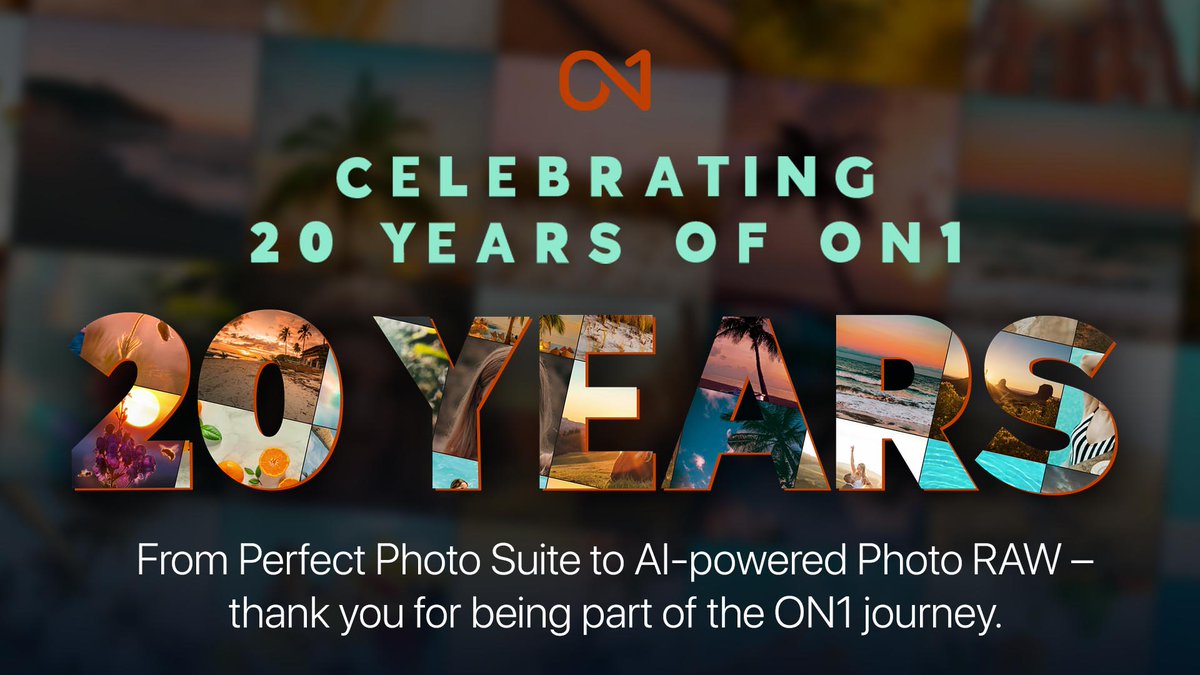 🎉 ON1 turns 20! 

From RAW to AI, we’ve spent two decades building tools #BuiltForPhotographers and #DrivenByYou. Thank you for creating with us — here’s to the next 20! 

📰 Read our story: on1.com/blog/20-years-…

#ON1Turns20 #PhotoEditing #PhotographyTools